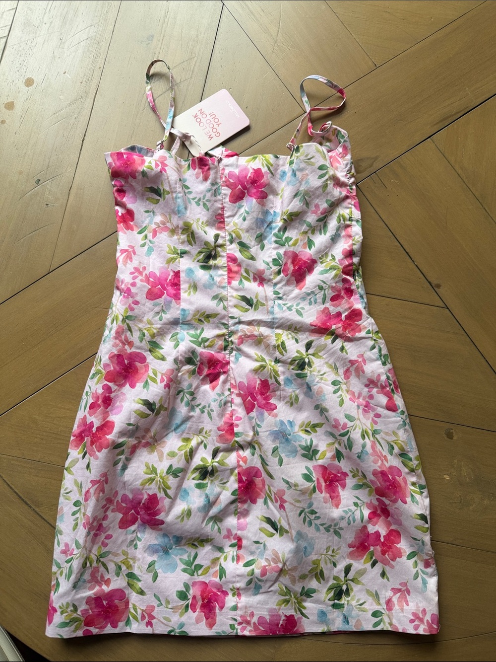 Hello Molly Pink Floral Mini Dress with tie front and cut out - Picture 2 of 7